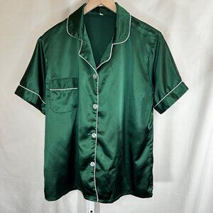 Sleep Set Satin Effect Smooth Size Large Emerald Green Short Sleeve Shorts